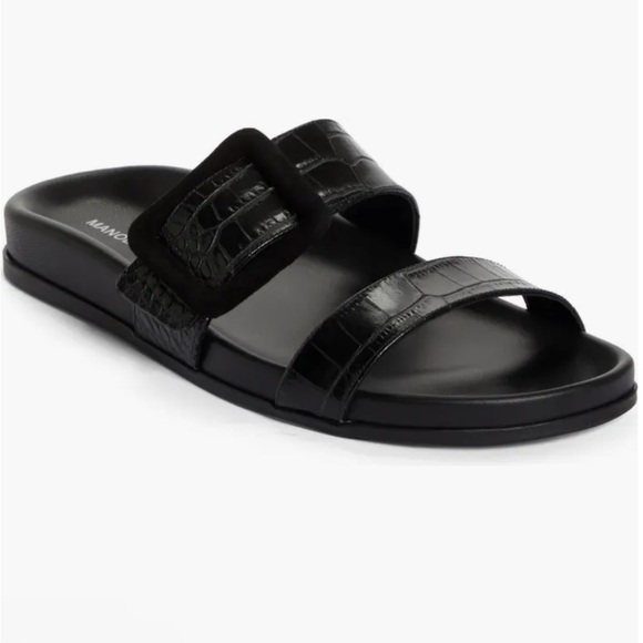 Manolo Blahnik Shoes - Manolo Blahnik black Mayfu croc embossed sandals